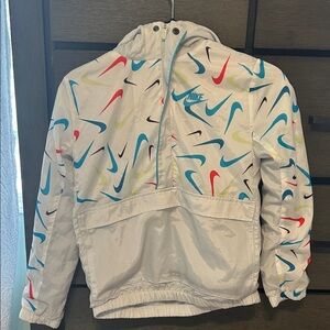 Nike Kids White Raincoat with Multicolor Swooshes. Never worn.